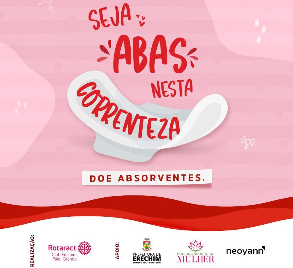 Campanha arrecada absorvente para meninas e mulheres que enfrentam pobreza menstrual (Rotaract Paiol Grande/Divulgação)